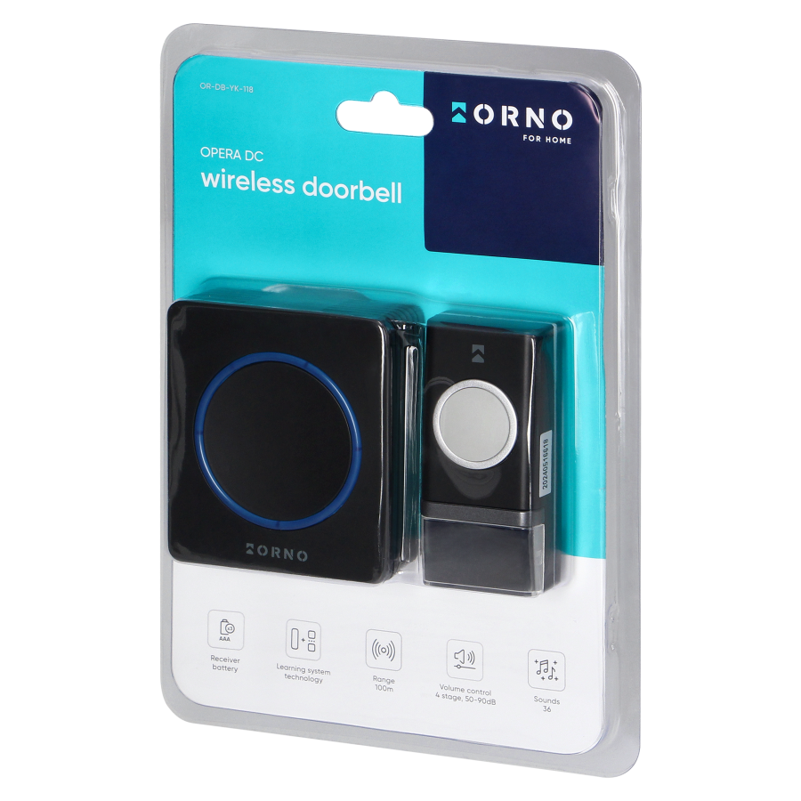 OPERA DC wireless, battery powered doorbell with learning system, 48 sounds, 100m